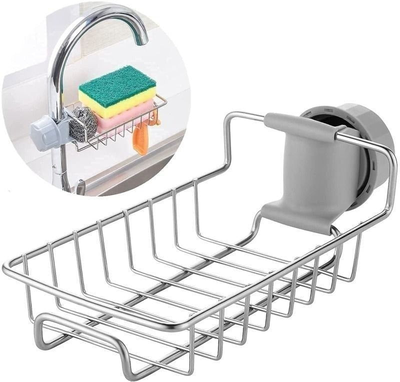 Stainless Steel Sink Faucet Shelf Soap Sponge Drain Rack