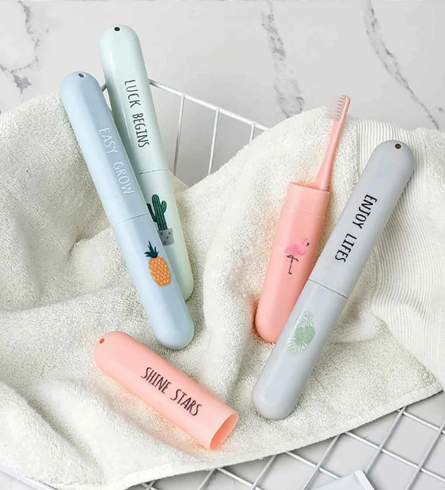 Decorative Travel Toothbrush Holder Set | Plastic Toothbrush Storage Case | 3 Pack | Portable Toothbrush Cover