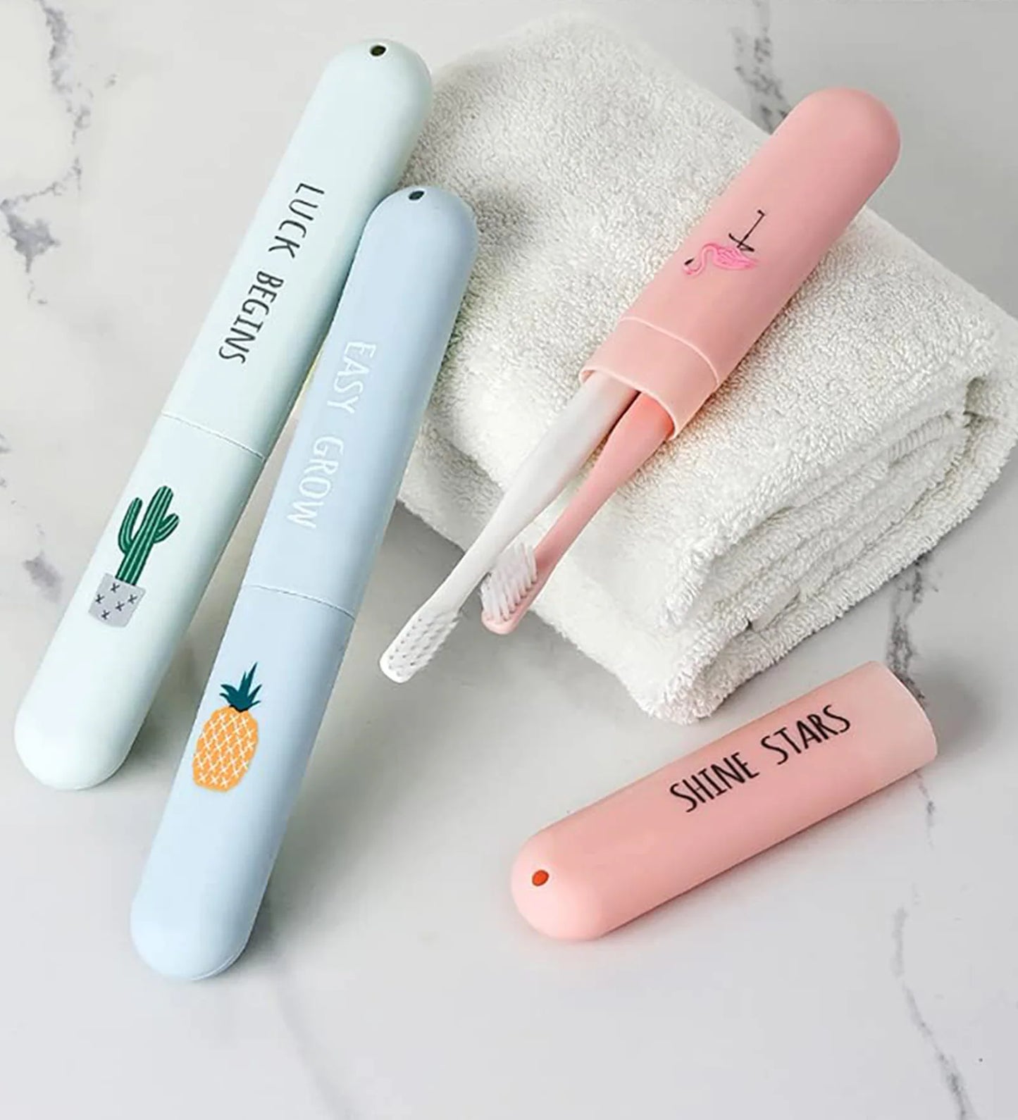 Decorative Travel Toothbrush Holder Set | Plastic Toothbrush Storage Case | 3 Pack | Portable Toothbrush Cover
