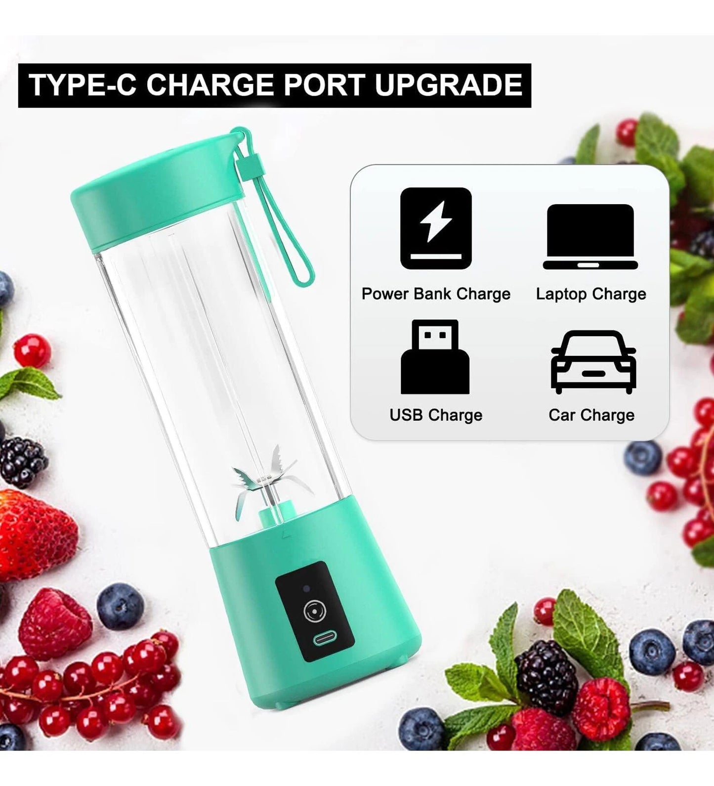 Small Portable USB Rechargeable Juicer Blender 400ml | 6 Blades | Safety Sensor | Protein Shaker Bottle | Multicolor