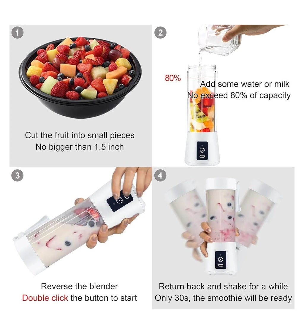 Small Portable USB Rechargeable Juicer Blender 400ml | 6 Blades | Safety Sensor | Protein Shaker Bottle | Multicolor